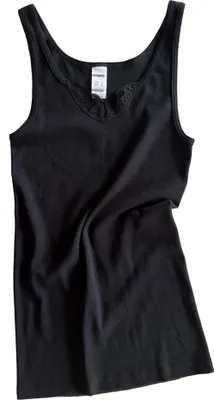 Produktbild von HERMKO 1440 Damen Unterhemd mit Spitze aus 100% Baumwolle, Farbe:schwarz, Größe:46 (L)
