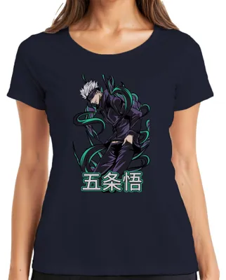 Productafbeelding van Jujutsu Kaisen Gojo 五条悟 Anime Otaku Cadeau, Cool oogmasker, Dames T-shirt, Marineblauw, Maat M