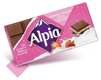 Produktbild von Alpia Erdbeer Joghurt mit Joghurtfüllung und Erdbeer Crisp 100g