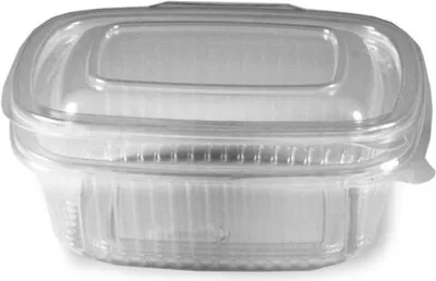 Produktbild von 100x Feinkostbecher klar mit angehängtem Deckel 375 ml PP