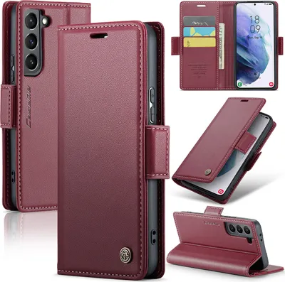 Produktbild von Galaxy S21+ 5G Hülle, Leder Brieftasche Kartenfach Schutzhülle mit Standfunktion für Samsung Galaxy S21+ 5G Rot