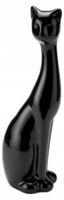 Zdjęcie produktu dla Figurka ceramiczna Kot 34 cm czarny wysoki połysk, styl mid-century vintage