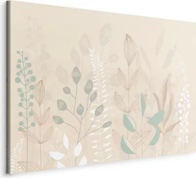 Produktbild von Italienischer Leinwand Leinwandbild - Morning in the Meadow - Various Pastel Plants on a Beige Background 90x60 cm Für Kinder e-A-10130-b-a