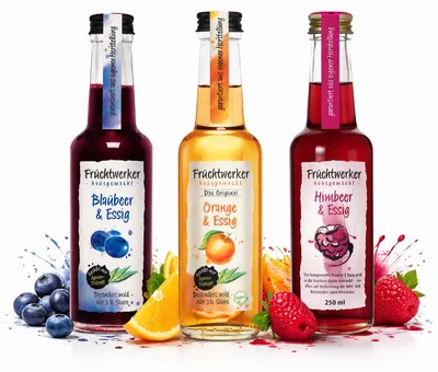 Produktbild von Fruchtwerker Essig und Frucht Set - Blaubeere + Orange + Himbeere - 750ml