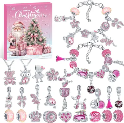 Produktbild von Adventskalender Weihnachtskalender Schmuck Armband Halsketten, 24 Füllung Adventskalender Schmuck Basteln Mädchen, Weihnachten Geschenke für Kinder