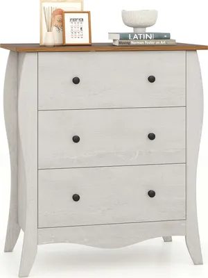 Zdjęcie produktu dla COSTWAY Komoda do sypialni, komoda Farmhouse o wysokości 76,5 cm, organizer do przechowywania w szafie z 3 składanymi szufladami z tkaniny i zestawem zapobiegającym przewracaniu się, szary