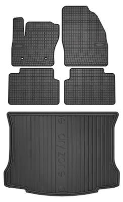 Image de Tapis en caoutchouc + bac de coffre pour Ford Kuga MK1 2008-2011 (SUV, plancher fixe) – 5 pièces, noirs, sur mesure