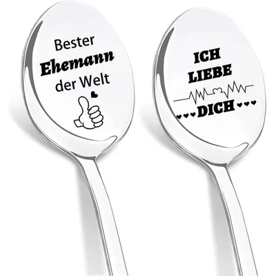 Productafbeelding van Koffielepels, set van 2, roestvrij staal, gegraveerd met "Beste echtgenoot ter wereld", 19 cm