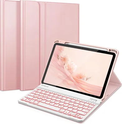 Produktbild von FINTIE Tastatur Hülle für iPad Air 11 Zoll M4/M3/M2 (2026/2025/2024), iPad Air 5./4. Gen (2022/2020) 10,9 Zoll, mit Tastatur - Magnetisch Abnehmbarer Keyboard mit DIY Hintergrundbeleuchtung, Deutsches QWERTZ Layout, Roségold