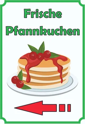 Produktbild von Frische Pfannkuchen Schild Hochkant mit Pfeil links A3 Rückseite selbstklebend