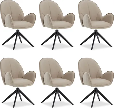 Image de Chaise de Salle à Manger Lot de 6 Moderne Bouclé Cuir Beige Design Chaises de Cuisine Chaises pas Cher Fauteuils Rembourrée