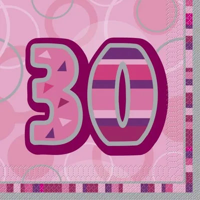 Produktbild von Unique Party Servietten zum 30. Geburtstag pink 3-lagig 33x33 cm 16 Stück