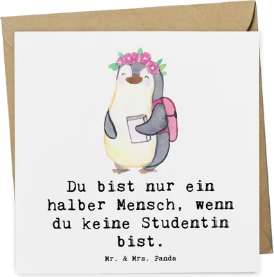 Produktbild von Mr. & Mrs. Panda Grußkarte Studentin Herz - Weiß - Geschenk, doppelkarte, Glückwunschkarte, anlasskarte, Klappkarte, faltkarte