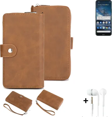 Produktbild von K-S-Trade Handy Schutz Hülle kompatibel mit Nokia 8.3 5G + Kopfhörer Portemonnee Tasche Wallet-Case Bookstyle-Etui braun (1x)