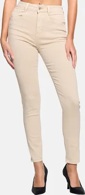 Image de Pantalon pour femmes Elara, taille haute, modèle Chunkyrayan, couleur beige, taille 40 (L)