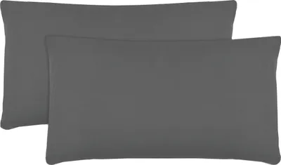 Two dark gray pillowcases are laid out on a white background.