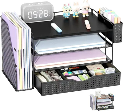Produktbild von Schreibtischorganizer schwarz, 4 Fächer, mit Schublade und Stiftehalter, für Büro