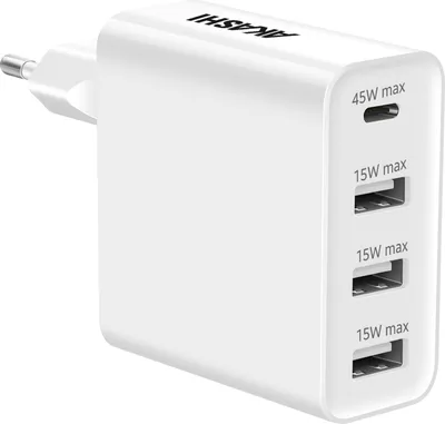 Immagine prodotto di Akashi altacpd31usb45w caricatore multiplo da parete bianco 6a 45w usb-c 3xusb a ricarica rapida