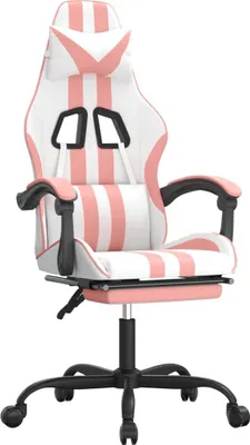 Produktbild von vidaXL Gaming-Stuhl mit Fußstütze Drehbar Weiß & Rosa Kunstleder