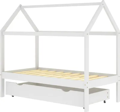 Produktbild von Kinderbett mit Schublade Weiß Massivholz Kiefer 80x160 cm