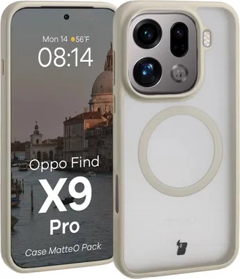 Produktbild von Schutzhülle mit Magnetring + gehärtetem Glas für Oppo Find X9 Pro, Bizon MatteO Pack, Getönt-Beige