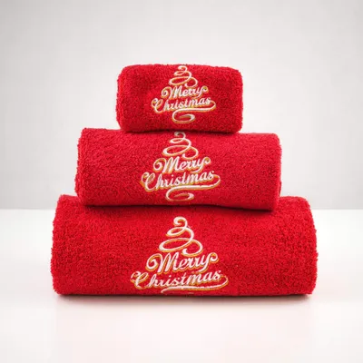 Weihnachts-Badetuch-Set, 3er-Pack, rot, bestickt, 70x140 cm