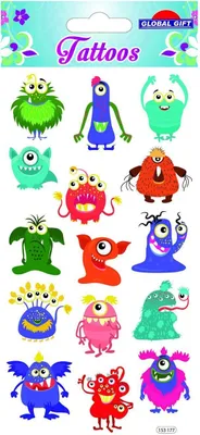 Produktbild von Temporäre Tattoos - Lustige Monster - Farben