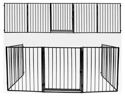Produktbild von Kaminschutzgitter mit Tür aus Metall für Welpenlaufstall, Treppenschutzgitter und Babygitter (1 Stück 304 cm Schwarz)