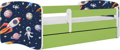 Produktbild von Kinderbett Grün 70x140 80x160 80x180 cm – mit Matratze, Rausfallschutz und Schublade – Jugendbett für Mädchen und Jungen – Stabil und Sicher – Kosmos – 160x80 cm