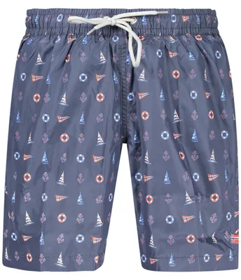 Immagine prodotto di Elegante costume da bagno blu con stampa in stile marittimo e pratiche tasche