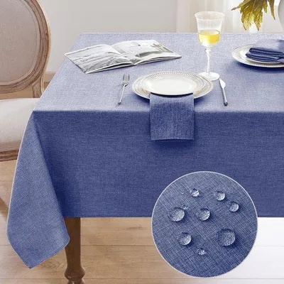 Obrázek produktu pro Softalker ubrus omyvatelný 240x140 cm modrý lněný vzhled ubrusů omyvatelný vodoodpudivý zahradní ubrus obdélníkový ubrus na podzimní venkovní stůl, zpět do školy, na párty