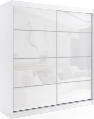 Produktbild von ALTDECOR Kleiderschrank mit Lacobel-Schiebetüren, kugelgelagerte Führungsschienen und Aluminium-Leisten - VIVONA - 200 cm - Weiß