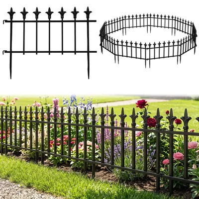 Produktbild von COSTWAY 10 Stück Gartenzaun dekorativ, Steckzaun Metall, 56cm(B)×44cm(H)