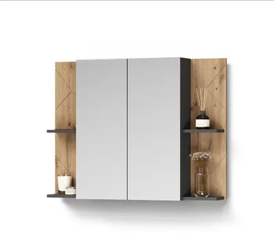 Image de Armoire de toilette Livinity Ronco Anthracite/Chêne Artisan 100x75cm avec 2 portes, Model 62534