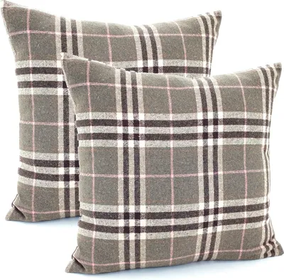 Produktbild von Heimtexland ® 2er Set Dekokissen Wolle Tartan kariert cosy Kissen Schotten Karo Deko Kissenhülle 45x45 Doppelpack Typ899 khaki-rosa