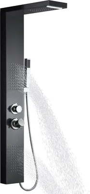Zdjęcie produktu dla Czarny panel prysznicowy XMTECH ze stali nierdzewnej, deszczownica 4 w 1, naścienny zestaw prysznicowy z prysznicem z masażem i prysznicem ręcznym do łazienki