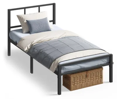 Produktbild von VASAGLE Metallbett 90 x 200 cm, stabiler Bettrahmen mit Kopfteil und Lattenrost, Bettgestell, einfache Montage, schwarz