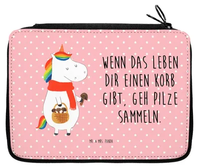 Produktbild von Mr. & Mrs. Panda Etui Einhorn Pilz - Rot Pastell - Geschenk, Spruch, Liebeskummer, Schlampermäppchen, Federmappe, Federmäppchen, Unicorn, Einhörner, Pilze, Mäppchen