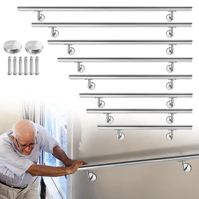 Produktbild von QEENTOE Geländer Edelstahl 150cm Wandhandlauf Edelstahl Handlauf Treppengeländer Eingangsgeländer mit Wandhaltern Halter für Treppen, Balkon, Brüstung