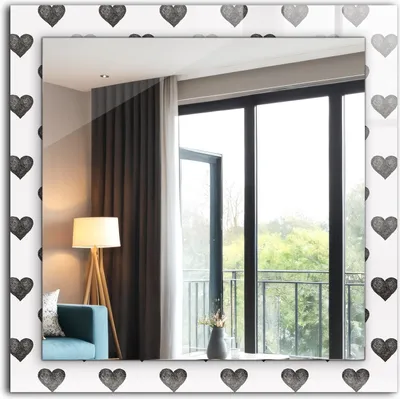 Produktbild von Dekorativer Wandspiegel - Bedruckter Spiegel - Motiv - 60x60 cm - Schwarzes Herzmuster