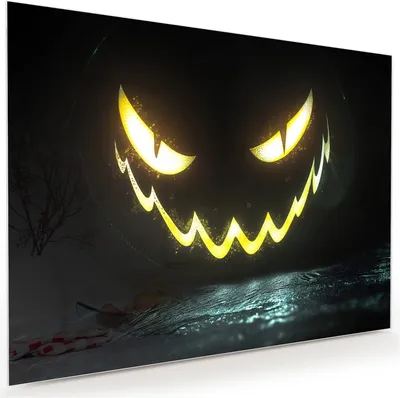 Produktbild von Glasbild 120x90cm in XXL für Wohnzimmer, Schlafzimmer Motiv Leuchtender Kürbis