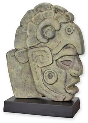Produktbild von Casa Padrino Luxus Aluminium Deko Skulptur Maya Gesicht Antik Grau / Schwarz 30,9 x 14,7 x H. 45,3 cm - Aluminium Deko Figur - Wohnzimmer Deko - Schreibtisch Deko