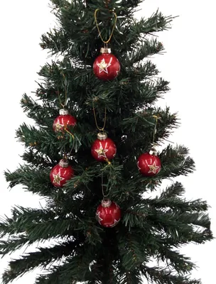 Produktbild von BURI Glas-Weihnachtsbaumkugeln 6er-Set Christbaumkugeln Weihnachtsschmuck Deko 4cm, Variante:rot/grün, Variante:rot / Stern