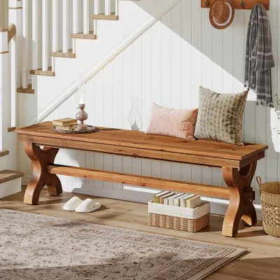 Produktbild von Schuhbank aus Massivholz, 140 cm lange Landhaus-Sitzbänke, schmale Flurbank, Eingangsbank für Wohnzimmer, Schlafzimmer