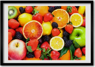 Produktbild von Bild - Bilderrahmen - 100 cm x 70 cm - MDF - Rahmen - Foto - Wandkunst bunte Früchte