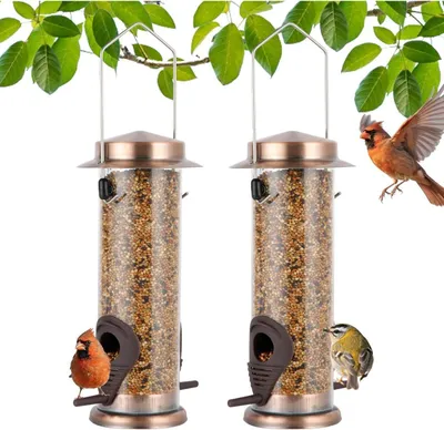 Image de Distributeur de nourriture en acier inoxydable pour oiseaux sauvages 2 pièces Suspendues Jardin Oiseaux Locks