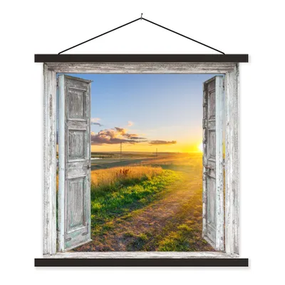 Produktbild von MuchoWow® Textilposter Aussicht - Landschaft - Landschaft - Sonne 120x120 cm mit schwarzem Rahmen - Aufhängungsset