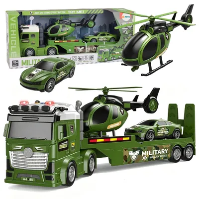 Zdjęcie produktu dla Ciężarówka Laweta Tir + samochód + helikopter wojskowy
