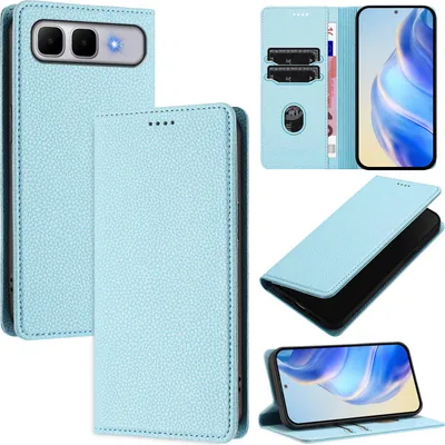 Produktbild von Litchi Leder Handyhülle für Infinix Smart 10 Plus Wallet Kartenfächer Standfunktion Hülle Hellblau