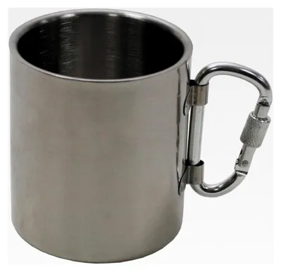Produktbild von Edelstahl-Tasse mit Karabiner, doppelwandig, 300 ml, klappbarer Griff